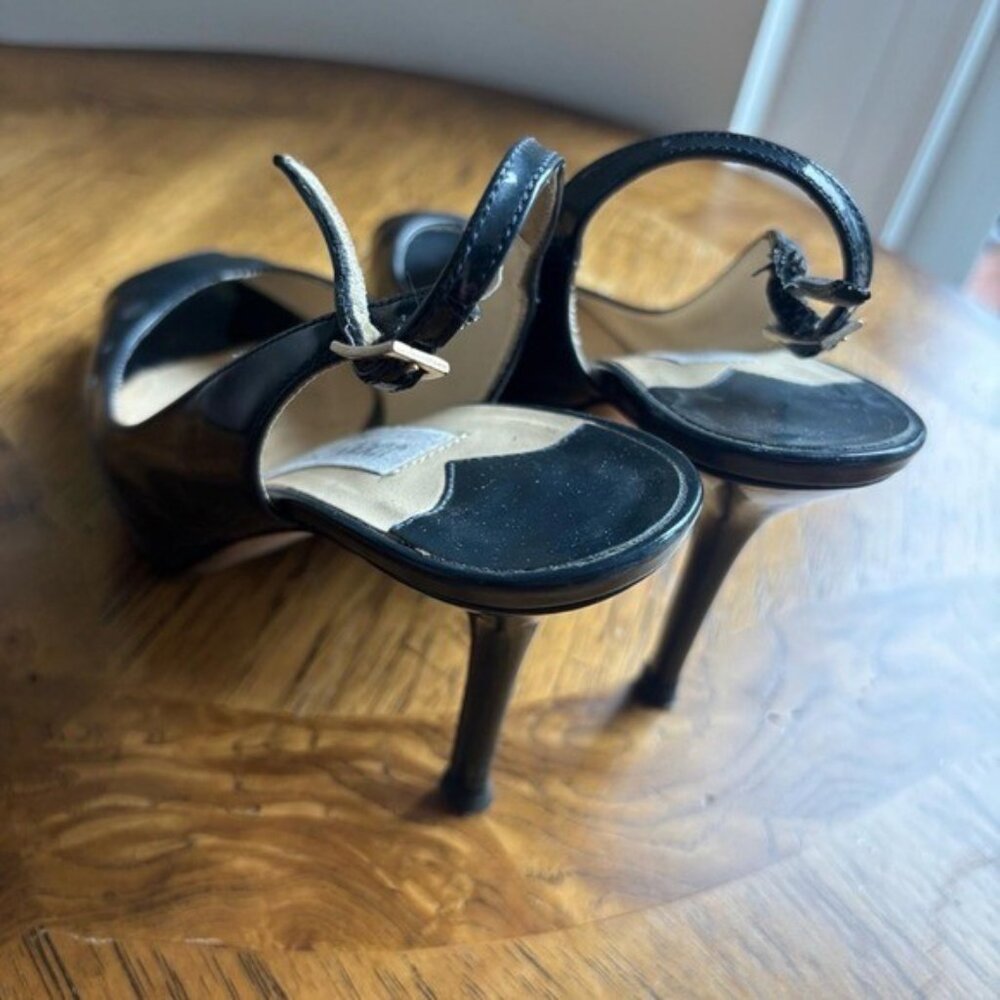 Jimmy Choo Black Patent Leather Slingback Peep Toe High Heel Pumps - Picture 4 of 5